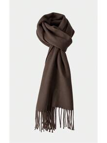 Noxbound 1PC Women's Simple Brown Solid Color Regular Style Faux Cashmere Scarf, Autumn/Winter College Style Pashmina Shawl - Chocolate Brown - View 1