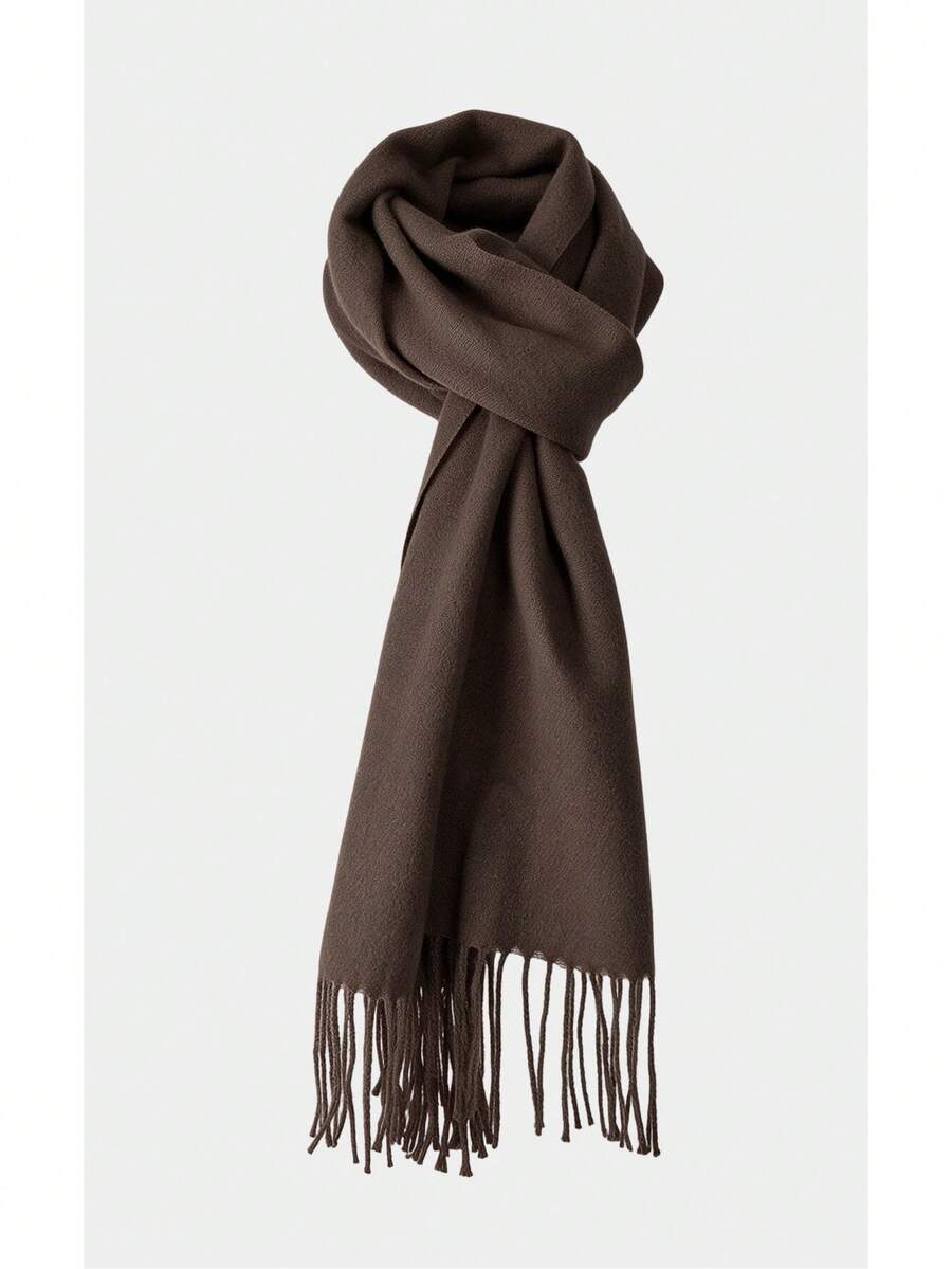 Noxbound 1PC Women's Simple Brown Solid Color Regular Style Faux Cashmere Scarf, Autumn/Winter College Style Pashmina Shawl - Chocolate Brown - View 1