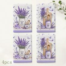 2pcs Lavender Pattern Kitchen Towels, Provence Country Style Rectangular Hand Towels, Tea Towels, Dish Cloths, Suitable For Kitchen Cleaning, Home Decor And Housewarming Gifts - Multicolor - View 8