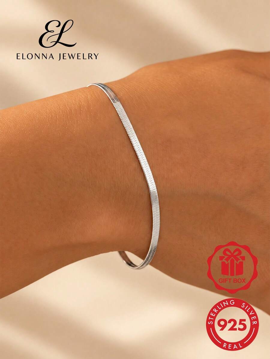 SYMFNY 925 Sterling Silver Flat Fishbone Chain Bracelet, Luxury Jewelry, Birthday And Valentine's Day Gift, Unique Jewelry - Silver - View 1