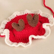 1pc Adjustable Holiday Pet Hat | Christmas Deer Horn Decoration Hat, Holiday Color, Wavy Ruffle Trim, Loose Fit, Thick Warm Hat For Maltese Small Dogs And Cats - Multicolor - View 4