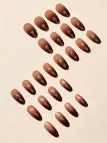 24pcs Brown Short Almond Shape Press-On False Nails, Gradient Tie Dye Effect, Decorative Accessories For Women And Girls, Enhance Your Elegant - Brown - View 4