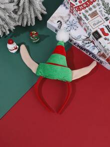 1pc Christmas Jester Elf Headband, Red Green Plush Jester Hat Hair With, Xmas Party Cosplay Costume Hair Accessory For Women Holiday Photo Prop - Multicolor - View 11