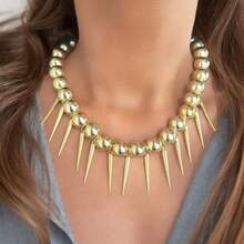 1pc European & American Hot-Selling Exaggerated Rivet ABS Spiked Faux Pearl Multi-Layer Necklace, Punk Hip-Hop Rock Style - Gold - View 1