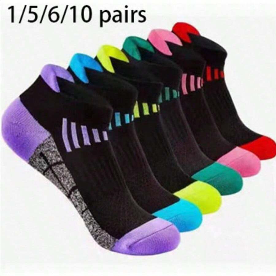 1/5/6/10 Pairs Women's Spring/Summer Compression Sports Socks - Low-Cut, Shock-Absorbing, Breathable, Moisture-Wicking, Arch Support, Suitable For Running, Cycling, Hiking And Outdoor Activities, Random Colors - Multicolor - View 1