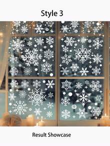 Christmas Window Stickers 4pcs/Set Snowflake Static Adhesion White Christmas Winter Decor Snowflake Shape Reusable Plastic Holiday Decoration Suitable For Glass Windows Santa Claus And Reindeer Stickers - Multicolor - View 11