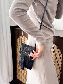 Niche Design Woven Texture Women's Bag 2026 Fashion New Style Shoulder Crossbody Small Square Bag - Black - View 4