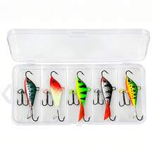 5pcs Ice Fishing Balanced Lures 7.5g/50mm Mini Lead Fish Winter Ice Fishing Fake Bait With 3 Hooks Bionic Fish Shape Lure Multi-Color Ice Fishing Tackle Set With Portable Storage Box - Multicolor - View 6