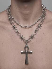 2pcs Cross & Thorn Hip Hop Style Metal Material Multi-Color Men's Necklaces Suitable For Daily Wear, Music Festivals And Parties - Multicolor - View 2