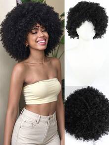 Synthetic Short Curly With Bangs For 9 Inch Afro Kinky Curly Wig Synthetic Hair Wigs For Daily Party Use - Multicolor - View 9