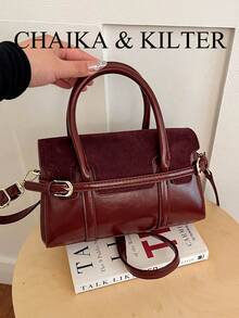 1pc Fashionable Buckle PU Fabric Handbag With Adjustable Shoulder Strap, Suitable For Commuting, Shopping And More - Burgundy - View 6