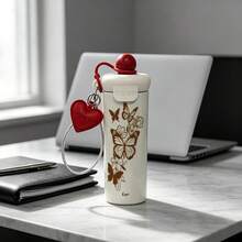 1PC 600ML Creative Stripes, Simple Heart, Butterfly Flower Pattern Stainless Steel Cup, Double Drink Coffee Cup, Portable Straw Cup, Lanyard Cup, Suitable For Office, School, Gift For Holidays/Birthdays, Coffee, Milk, Tea - Multicolor - View 3