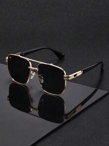 One Pair Of Retro Casual Men's Double-Bridge Stylish Glasses, Classic Blue Oversized Frames Suitable For Everyday Wear, Perfect For Travel And Vacations. - Retro Casual - View 11