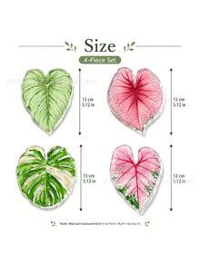2D Flat 4pcs Acrylic Green & Pink Tropical Plant Leaf Coasters, Super Cute Coaster Set, Heat-Insulating Coasters To Protect Tabletop From Hot Drinks, Cups And Plates - , Suitable For Office, Restaurant, Cafe - Multicolor - View 4