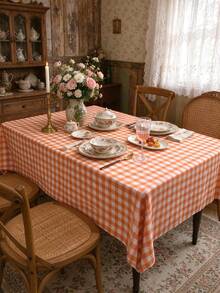 1pc Vintage Pastoral Orange & White Plaid Tablecloth, Simple & Elegant, Suitable For Kitchen, Dining Room, Afternoon Tea, Garden Party, Holiday Gathering - Orange - View 4