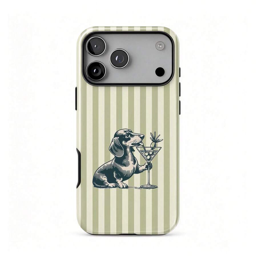 Cocktail Dachshund Phone Case, Vintage Striped Dachshund Phone Case, Martini Dog Phone Case, Compatible With IPhone 18 17 16 15 14 Pro Max Plus 13 12 11 - Multicolor - View 1