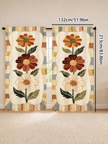 2pcs Vintage Bohemian Sunflower Pattern Printed Curtains, Single-Sided Print, Semi-Sheer - Rod Pocket Curtains, Bedroom Living Room Kitchen Decor, Multiple Sizes Available, Privacy Protection, Machine Washable, Fade-Resistant Curtains (Rod Not Included) - A - View 14