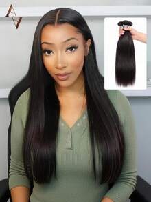 ARABELLA 1PC 12A Grade 100% Unprocessed Human Hair Silky Straight Human Hair Bundles Weave Extensions Natural Black Wavy Texture Human Hair Bundle For Women Brazilian Human Hair Bundle - SNatural - View 2