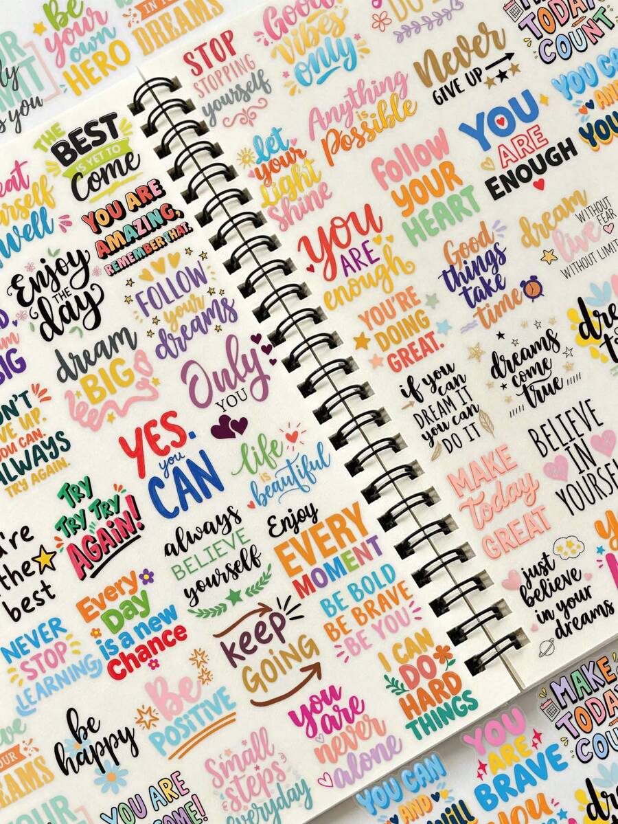 50PCS,Colour Inspirational Quotes In English Transparent Stickers,Scrapbook Supplies,Junk Journal Supplies,Creative And Aesthetic Design Sticker,Waterproof Decorative Stickers,Suitable For Mobile Phone Cases,Tablets,Mobile Phone,Laptops,Cars, - one-size - View 1