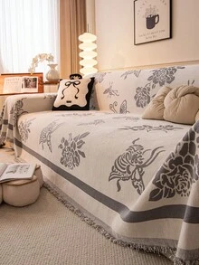 1pc Modern Minimalist Butterfly Pattern Chenille Sofa Cover Blanket, Dust-Proof And Stain-Resistant, Machine Washable And Hand Washable, Fashionable Fresh Sofa Cover, Pet-Friendly Protective Cover, Suitable For Bedroom, Office And Living Room Home Decor - Grey - View 1