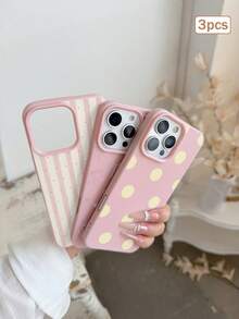 3件裝波點愛心條紋元素 TPU 防震全包覆精準保護手機殼，適用於 Apple 11/12/13/14/15/16/17 Pro Max - 彩色 - 查看 5