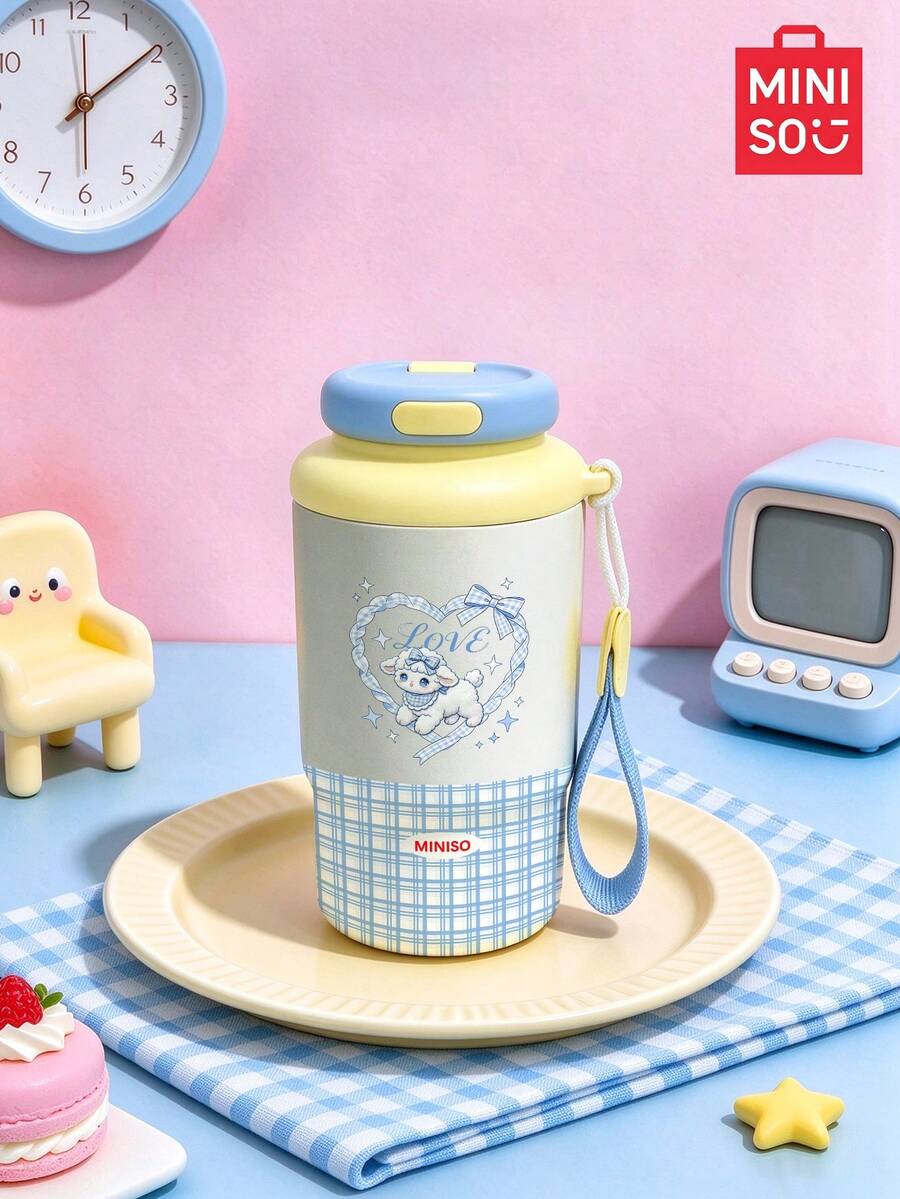 MINISO 保溫咖啡杯，多色可選，附蓋子與掛繩，適用於飲品與果汁，冬季必備，生日禮物首選，容量 368ml - 淺藍色 - 查看 1