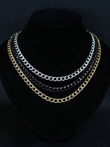 1 buah Kalung Rantai Cuban Link Minimalis Lebar 7mm, Rantai Polos Gaya Hip-Hop Eropa dan Amerika yang Serbaguna, Aksesori Rantai Tulang Selangka Pria yang Cocok untuk Streetwear - Rantai baja tahan karat - View 1