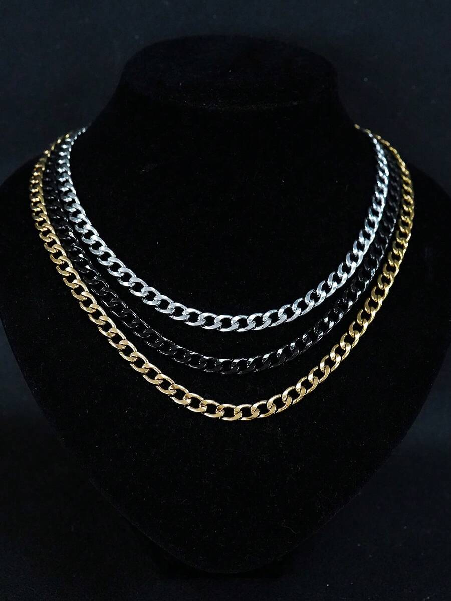 1 buah Kalung Rantai Cuban Link Minimalis Lebar 7mm, Rantai Polos Gaya Hip-Hop Eropa dan Amerika yang Serbaguna, Aksesori Rantai Tulang Selangka Pria yang Cocok untuk Streetwear - Rantai baja tahan karat - View 1