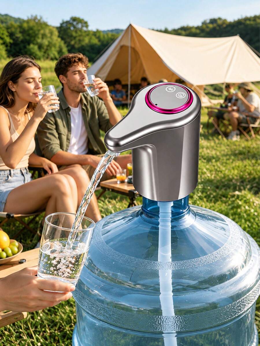 智能電動抽水機，附 LCD 螢幕與 30 秒定時，USB 充電式便攜抽水機，適用 5L 與加侖水瓶，一鍵操作，強勁吸力，通用底座，適合居家、廚房與辦公室使用