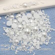 50 Pcs Mix-Matched ABS Faux Pearl Semicircle Beads With Holes, Flat Bottom For DIY - White - View 5
