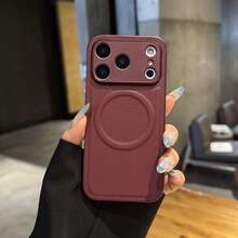 DECOPHONE Ốp lưng điện thoại Apple 18 Pro/17 Pro Max mới phong cách nhiếp ảnh mùa Thu/Đông, vân da vintage, bảo vệ toàn diện - Đỏ anh đào - Xem 2