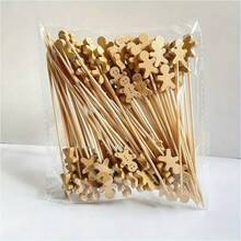 10/20/50/100/200pcs Cute Creative Gingerbread Man Shaped Fruit Picks, Cocktail Picks, Fruit Forks, Disposable Fruit Picks, Cake Picks, Appetizer Toothpicks, Suitable For Cocktail Parties, Birthday Parties, Weddings, Christmas Decorations, Christmas, Table Decor, Christmas Gifts - Apricot - View 1