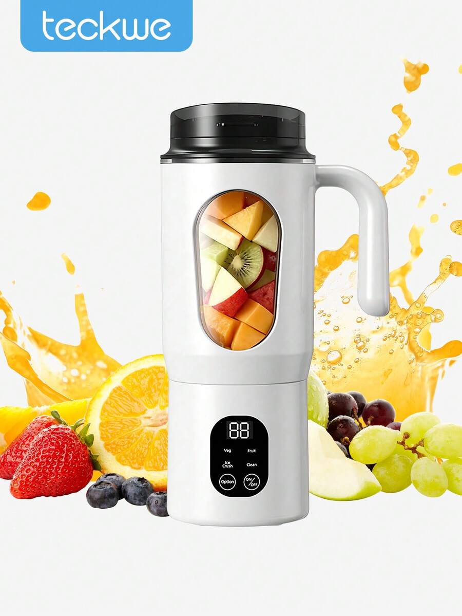 Teckwe 580ml Wireless Charging Juicer Portable Electric Blender Cup With LCD Display And 12-Blade System, Includes A Sports Lid, Ideal For Blending Fruits, Vegetables, And Smoothies, 1300mAh - one size fits all - View 1