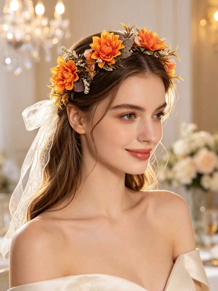 1件人造花超仙森系新娘婚禮季節波西米亞流蘇珠飾美學花冠 - 58574 - 查看 1