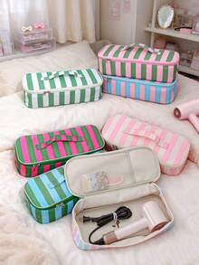 Colorful Striped Hair Tool Storage Bag With Mesh Pocket, Zippered Travel Portable Organizer For Hair Dryer/Curling Iron/Flat Iron, Vacation Travel - Multicolor - View 7