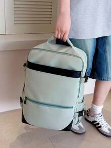 Man Casual Backpack Adjustable Side Buckle Backpack Lightweight Anti-Scratch Bag For College Daily Commute Contrast Strap Letter Print Backpack - Multicolor - View 3
