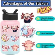 50 miếng nhãn dán graffiti hình động vật hoạt hình Axolotl hài hước, decal trang trí sáng tạo - Nhiều màu - Xem 2