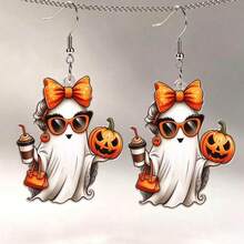 1pc 2D Orange Bow Acrylic Pendant Earrings, 2D Flat Design, Stainless Steel Ear Hooks, Suitable For Daily Wear And Parties, Perfect For Anniversary, Thanksgiving, Halloween, Christmas And Other Occasions - Earrings - View 12