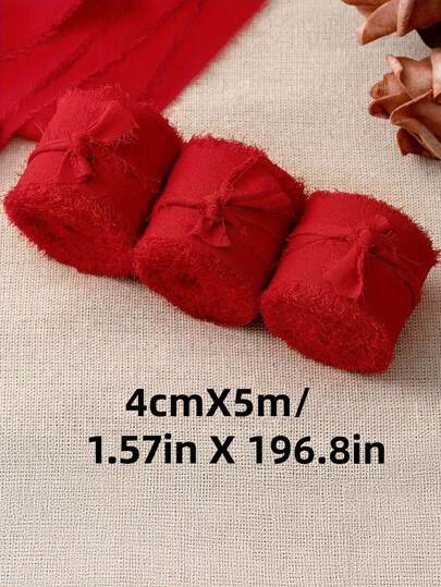 1/2/3 Rolls Handmade Chiffon Tassel Ribbon, 1.5 Inch X 16.4 Feet, With Frayed Edge, Suitable For Wedding Invitations, Bridal Bouquets, Gift Wrapping, Handmade Crafts, Holiday Decorations, Valentine's Day Party Supplies