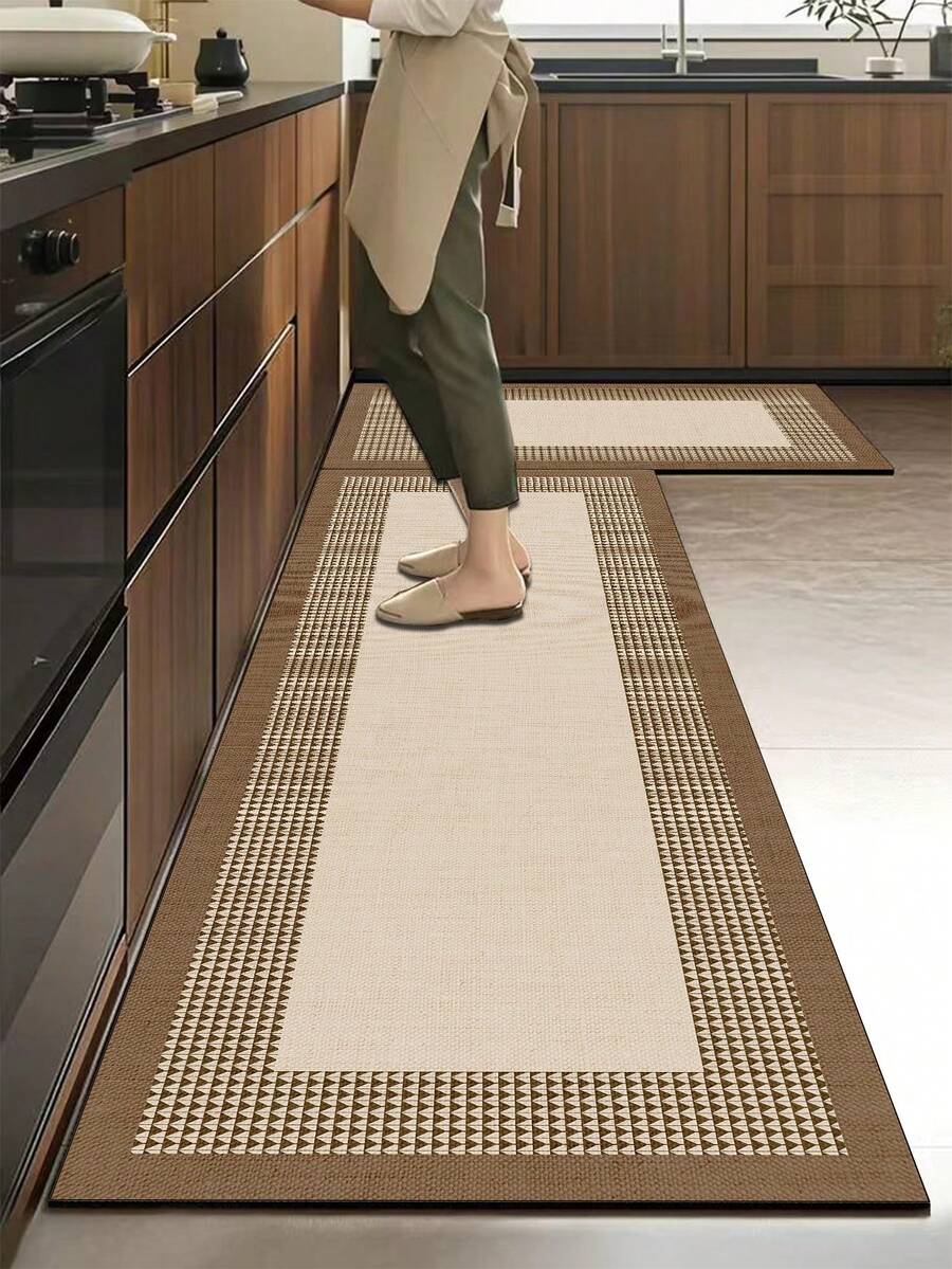 SANJIANGDI 1 Pc Simple Geometric Border Pattern Kitchen Mat, 3.5 Mm Soft Rubber That Is Easy To Clean. Suitable For Corridors, Bathrooms, Living Rooms, Outdoor Door Mats, And Toilets. Useable Throughout The Year And For Various Holidays. - Multicolor - View 1