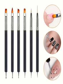 11Pcs Nail Art Brush Set, Silicone Nail Sculpting Pens, Painting And Liner Brushes, Multi Function Manicure Tools - Multicolor - View 2