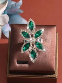 1件裝水鑽花卉戒指珠寶套組，女款大尺寸花卉珠寶套組，派對飾品 - 綠色 - 查看 2