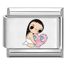 1PC Cartoon Print Italian Charm Bracelet, Stainless Steel DIY Modular Link Bracelet, Cute Character Pattern Elastic Wrist Jewelry Gift For Women - Cartoon Girl - View 5