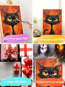 Kit Melukis dengan Angka Kucing Hitam Bermata Emas Besar, Lukisan Akrilik Buatan Tangan DIY, Dekorasi Dinding Rumah - A - View 4