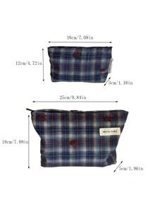 MEYOU FAIRY AGG ,Retro Checkered Cherry Embroidery Pattern Makeup Bag, Convenient Handbag, Storage Bag, Toiletry Bag, Large Capacity Makeup Bag, Storage For Makeup Cloths, Essential Travel Bag, Lady's Sanitary Napkin Storage Bag, Student Pencil Case - Multicolor - View 8