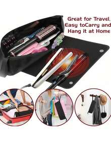 Heat-Resistant Hairdressing Tool Storage Bag - Travel Felt Organizer Bag With Heat-Insulating Pad, Suitable For Curling Irons, Straighteners, Flat Irons, Blow Dryers And Styling Tools, Compact Storage Bag With Multi-Compartment Design, Travel Hair Accessories, Fashion Design, Zipper Closure, Straightener And Curler Set, Pencil Case, Convenient For Travel - Multicolor - View 10