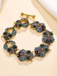 Vintage Gold Owl Statement Bracelet Multi-Color Crystal Rhinestone Toggle Clasp Bohemian Retro Animal Charm Bracelet Fashion Jewelry Gift For Women - Owl - View 9