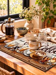 1件咖啡主題廚房排水墊，Time To Coffee咖啡杯印花，美式鄉村風長方形吸水乾燥墊，咖啡機墊，杯子排水墊，廚房檯面墊，適用於咖啡角、廚房與咖啡店裝飾 - 彩色 - 查看 2