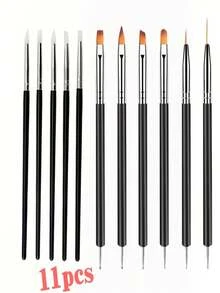 11Pcs Nail Art Brush Set, Silicone Nail Sculpting Pens, Painting And Liner Brushes, Multi Function Manicure Tools - Multicolor - View 1