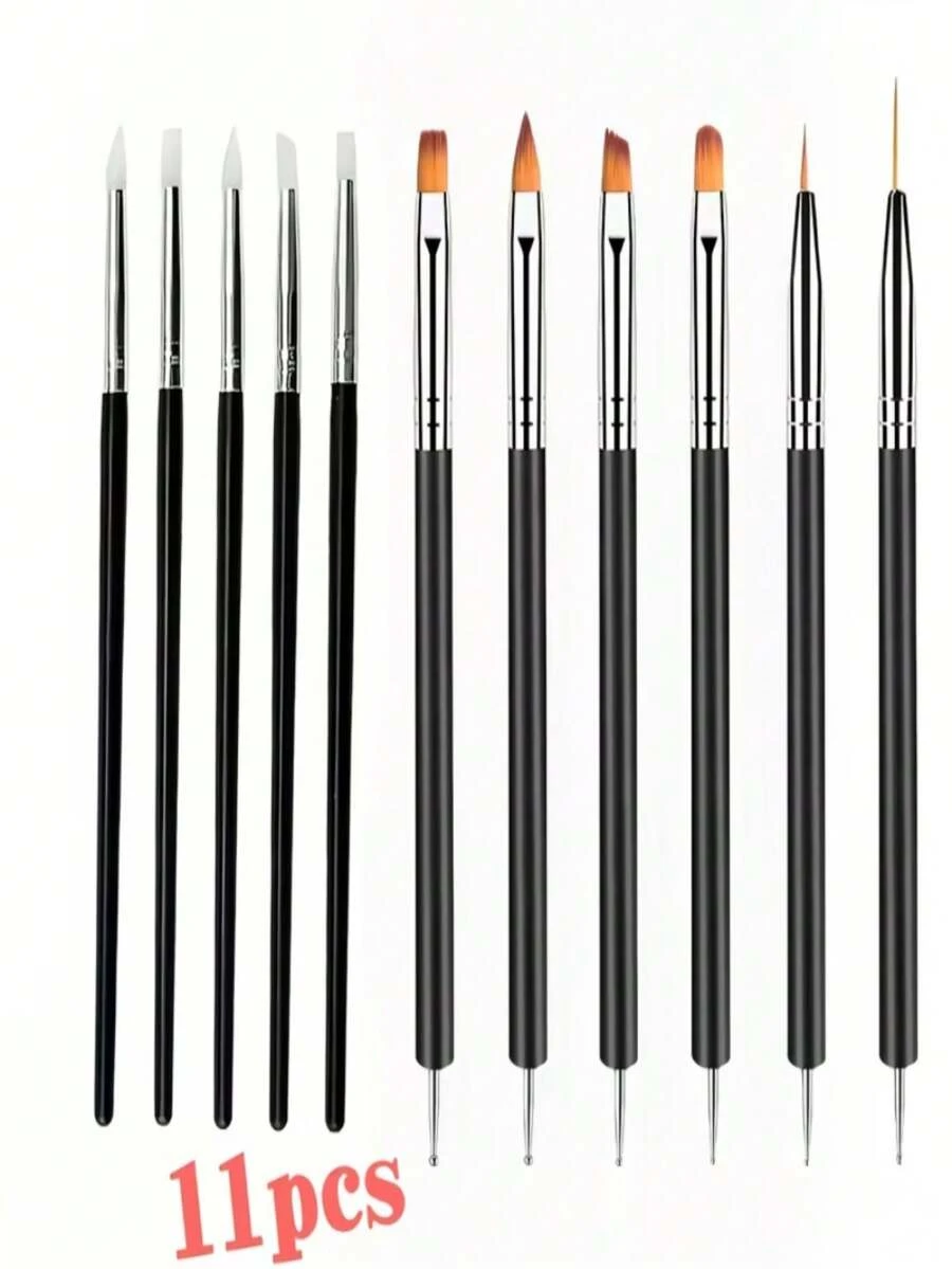 11Pcs Nail Art Brush Set, Silicone Nail Sculpting Pens, Painting And Liner Brushes, Multi Function Manicure Tools - Multicolor - View 1